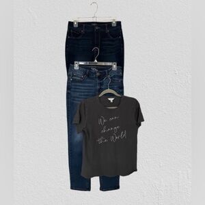 3 of Time & Tru Woman’s Jeans Straight Leg, Sz 8 & Gray T-Shirt, Sz M (8-10)